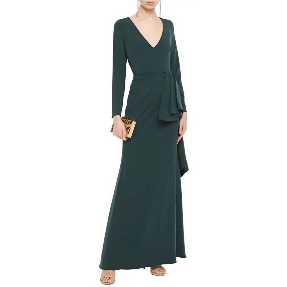 Badgley Mischka Ruffled Stretch-Cady Gown Size 6 Green $880